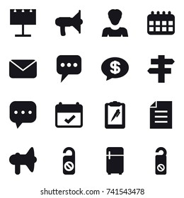 16 vector icon set : billboard, loudspeaker, woman, calendar, mail, message, money message, singlepost, do not distrub, fridge