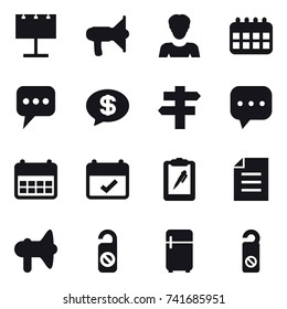 16 vector icon set : billboard, loudspeaker, woman, calendar, message, money message, singlepost, do not distrub, fridge