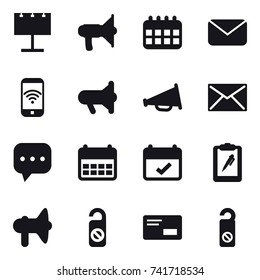 16 vector icon set : billboard, loudspeaker, calendar, mail, phone wireless, megafon, do not distrub