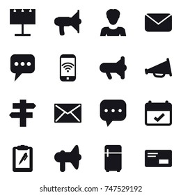 16 vector icon set : billboard, loudspeaker, woman, mail, message, phone wireless, megafon, singlepost, fridge
