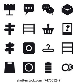 16 vector icon set : billboard, message, discussion, box, singlepost, photo, signpost, ring button, hanger, rack, cutting board