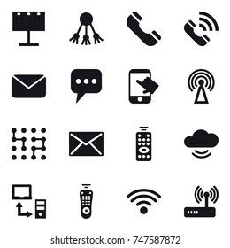 16 vector icon set : billboard, share, phone, call, mail, message, touch, antenna, chip, remote control