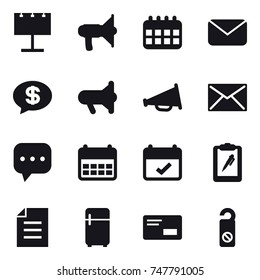 16 vector icon set : billboard, loudspeaker, calendar, mail, money message, megafon, fridge, do not distrub