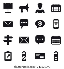 16 vector icon set : billboard, loudspeaker, woman, calendar, mail, message, money message, phone wireless, singlepost, do not distrub