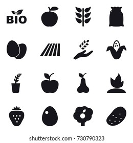 16 vector icon set : bio, field, harvest, corn, seedling, apple, pear, sprouting, strawberry, egg, garden, potato