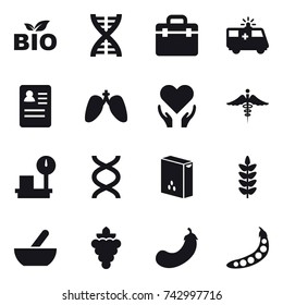 16 vector icon set : bio, dna, mortar, grape, eggplant, peas