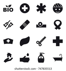 16 vector icon set : bio, real estate, hand drop, liquid soap, bath