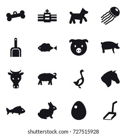 16 vector icon set : bone, dog, jellyfish, scoop, pig, cow, sheep, goose, horse, fish, rabbit, egg
