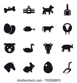 16 vector icon set : bone, dog, scoop, cow, sheep, pig, goose, horse, rabbit, egg