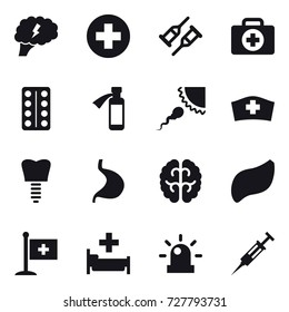 16 vector icon set : brain, hospital, syringe