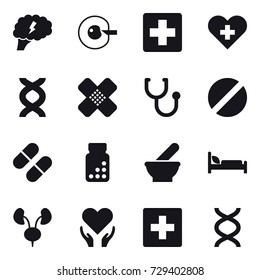 16 vector icon set : brain, cell corection, first aid