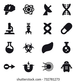 16 vector icon set : brain, atom, satellite antenna, dna, microscope, dna modify