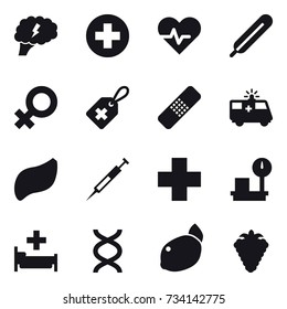 16 vector icon set : brain, hospital, berry