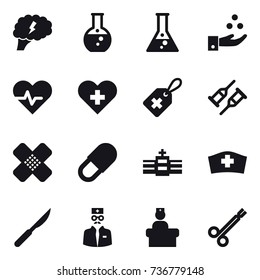 16 vector icon set : brain, round flask, flask, chamical industry