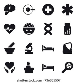 16 vector icon set : brain, cell corection, bed, viruses
