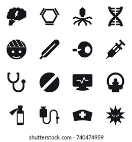 16 vector icon set : brain, hex molecule, virus, dna