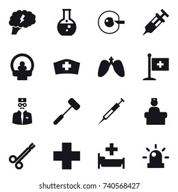 16 vector icon set : brain, round flask, cell corection, hospital