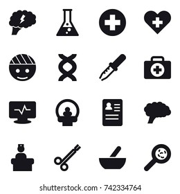 16 vector icon set : brain, flask, mortar, viruses