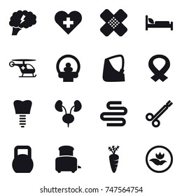 16 vector icon set : brain, toaster, carrot, ecology