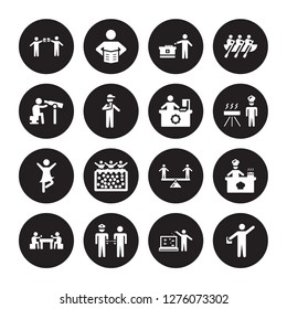 16 vector icon set : Brewing, Aquarium, Arrest, Baccarat, Baking, Acting, Bird watching, Ballerina, Bead isolated on black background