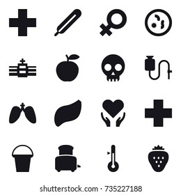 16 vector icon set : bucket, toaster, thermometer, strawberry
