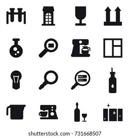 16 vector icon set : building, coffee maker, window, measuring cup, wine, clean  window