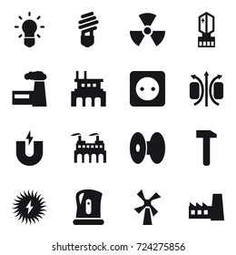 16 vector icon set : bulb, nuclear, crystall  memory, factory, power socket, kettle, windmill