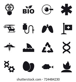 16 vector icon set : bulb brain, bio, cell correction, shark flipper, sprouting