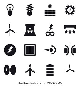 16 vector icon set : bulb, sun power, windmill, nuclear power, infinity power, air conditioning, electricity, power switch