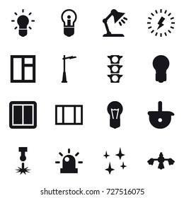 16 Vector Icon Set : Bulb, Table Lamp, Lightning, Window, Outdoor Light, Power Switch, Shining, Hard Reach Place Cleaning