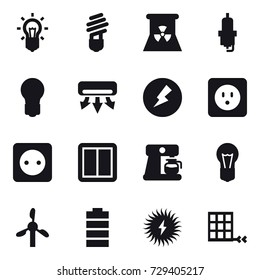16 vector icon set : bulb, nuclear power, spark plug, air conditioning, electricity, power socket, power switch, coffee maker