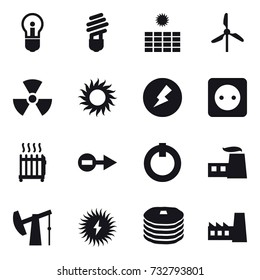 16 vector icon set : bulb, sun power, windmill, nuclear, sun, electricity, power socket, radiator, factory