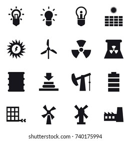 16 vector icon set : bulb, sun power, windmill, nuclear, nuclear power, factory