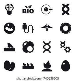 16 vector icon set : bulb brain, bio, cell corection, lifebuoy, shark flipper, seedling, sprouting, egg