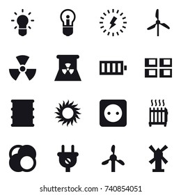 16 vector icon set : bulb, lightning, windmill, nuclear, nuclear power, battery, panel house, sun, power socket, radiator