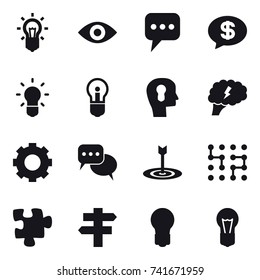 16 vector icon set : bulb, eye, message, money message, bulb head, brain, gear, discussion, target, chip, puzzle, singlepost