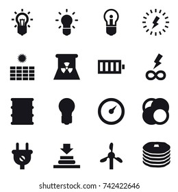 16 vector icon set : bulb, lightning, sun power, nuclear power, battery, infinity power, barometer