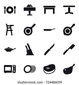 16 vector icon set : cafe, restaurant, table, Chair for babies, pan, knife holder, knife, chef knife
