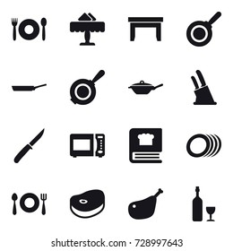 16 vector icon set : cafe, restaurant, table, pan, knife holder, knife, wine