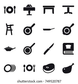 16 vector icon set : cafe, restaurant, table, Chair for babies, pan, knife