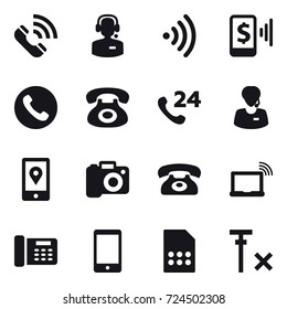 16 vector icon set : call, call center, wireless, mobile pay, phone, camera