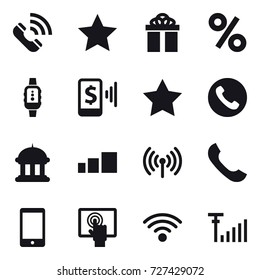 16 vector icon set : call, star, gift, percent, smartwatch, mobile pay, phone, goverment house, wireless