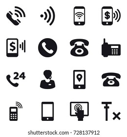 16 vector icon set : call, wireless, phone wireless, phone pay, mobile pay, phone
