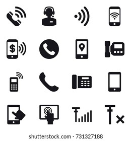 16 vector icon set : call, call center, wireless, phone wireless, phone pay, phone, intercome