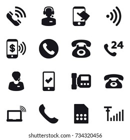 16 vector icon set : call, call center, touch, wireless, phone pay, phone, mobile checking, intercome