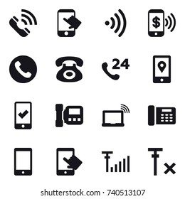 16 vector icon set : call, touch, wireless, phone pay, phone, mobile checking, intercome