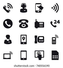 16 vector icon set : call, call center, touch, wireless, phone, intercome