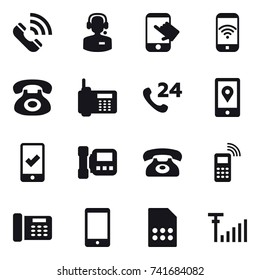 16 vector icon set : call, call center, touch, phone wireless, mobile checking, intercome, phone