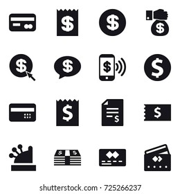 16 vector icon set : card, receipt, dollar, money gift, dollar arrow, money message, phone pay, dollar coin, credit card, account balance, cashbox