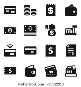 16 vector icon set : card, coin stack, receipt, wallet, money, money gift, cashbox, tap to pay, credit card, account balance